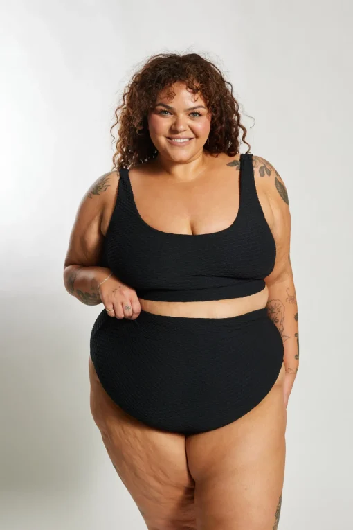 Gia Bikini Top Curve - Black Waffle