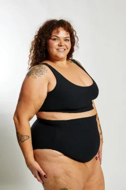 Ginger Bikini Bottom Curve - Black Waffle