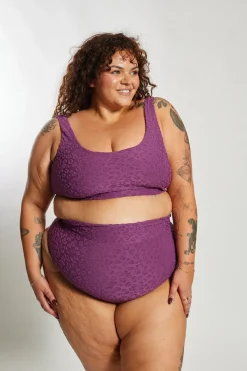 Ginger Bikini Bottom Curve - Textured Leopard Grape