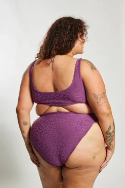 Ginger Bikini Bottom Curve - Textured Leopard Grape