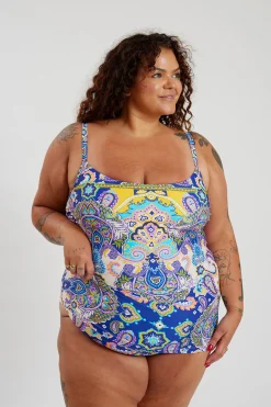Giselle Tankini Top Curve - Peacock Swirls