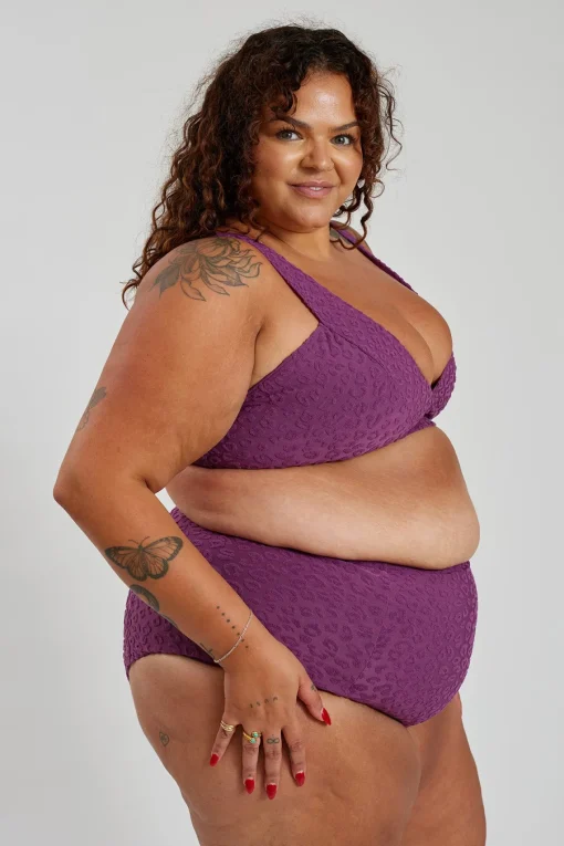 Lola Bikini Top Curve - Textured Leopard Grape