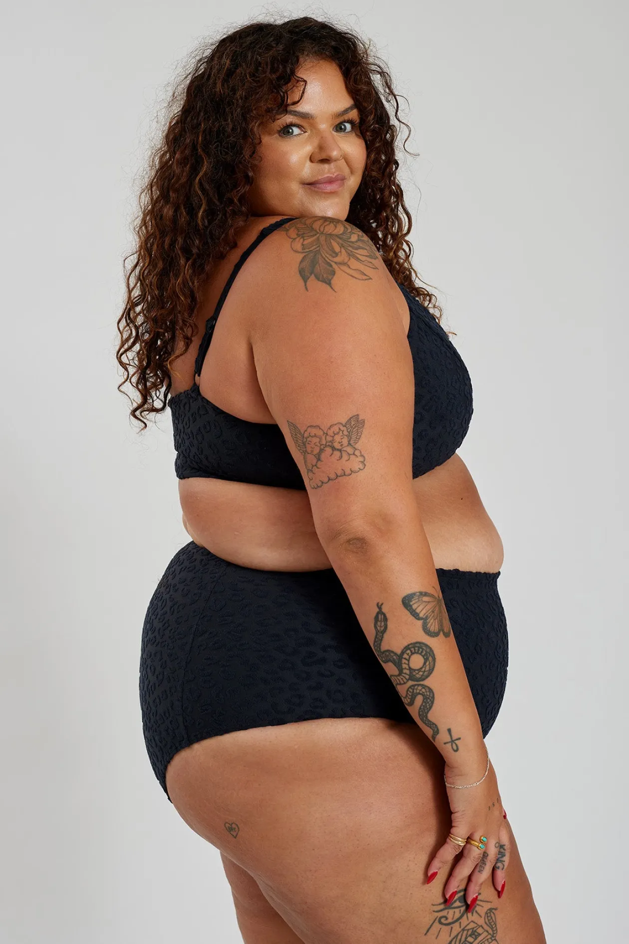 Lola Bikini Top Curve - Textured Leopard Charcoal