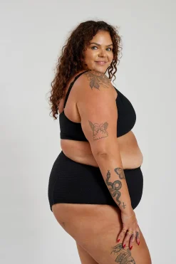 Penelope Bikini Bottom Curve - Black Waffle