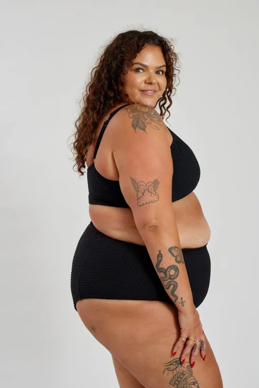 Penelope Bikini Bottom Curve - Black Waffle